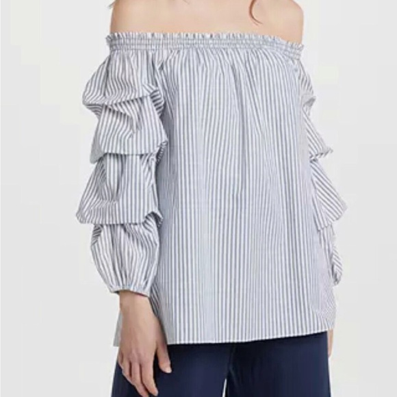 NWT Max Studio Striped Ruffle Tiered Sleeves Top - Picture 3 of 9